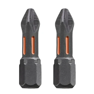 Image of kwb 2 x 25mm PH2 Torsion Bits, TQ 60 Steel, Mega Grip Ribs, ISO 1173 Drive C6.3