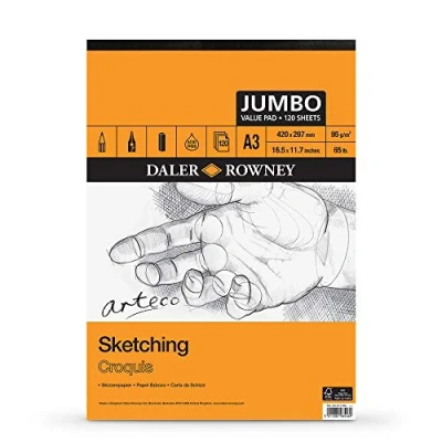 Image of Daler Rowney Arteco Sketching, Drawing &amp; Painting A3 95gsm Medium Grain Paper Pad 120 sheets
