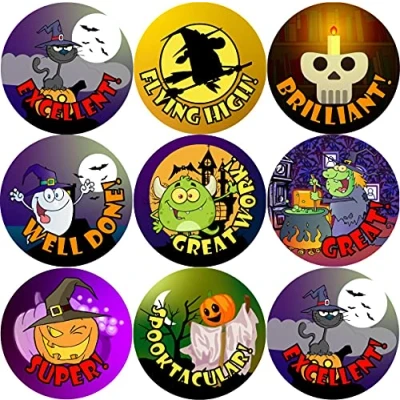 Image of 144 Halloween Praise Words (Pack 1) 30mm School Reward Stickers for Teacher, Parent