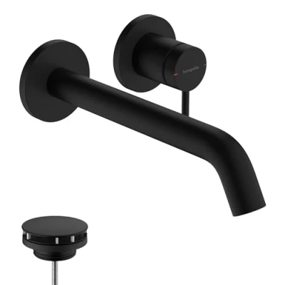 Image of Hansgrohe 73351670 Tecturis S Single Lever Basin Mixer for Concealed Installation Wall Mounted EcoSmart+ with spout 22,5 cm, matt Black, Discharge Length 22.5cm