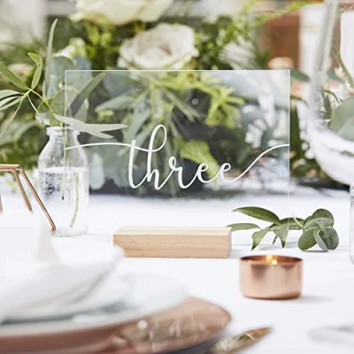 Image of Ginger Ray BR 316 Botanical Wedding Wood Acrylic Table Numbers 12 Pack, Wood, Acrylic, 15.5 cm*9.5 cm*20.5 cm