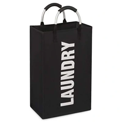 Image of Vinsani Laundry Hamper Collapsible Bag Foldable Cloth Basket Portable Storage Bin with Carry Handles for Bathroom Bedroom, Black