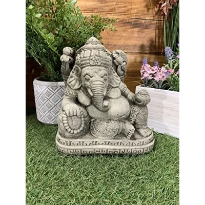Image of STONE GARDEN LAYING RECLINING GANESH ELEPHANT GOD BUDDHA STATUE ORNAMENT