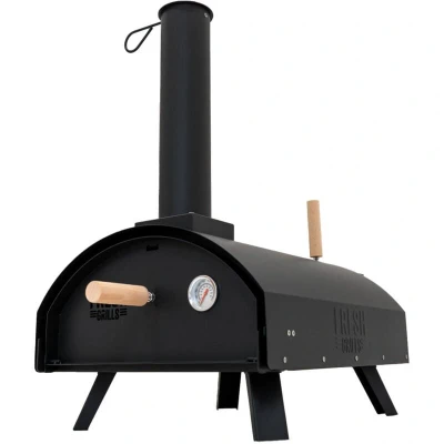 Image of Table Top Outdoor Pizza Oven 12&quot; 60 Second Cooking Dual Wall Portable Built in Thermometer Multi Fuel Wood Charcoal Pellets Authentic Stone Baked Pizzas 400C Black Steel FREE Peel &amp;