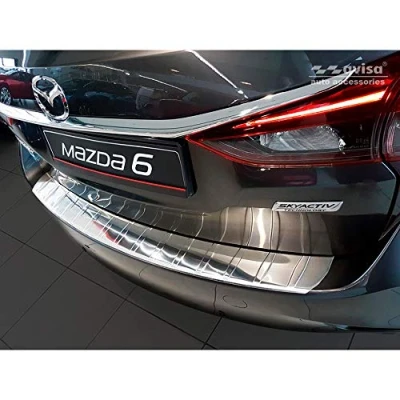 Image of Avisa Stainless Steel Rear bumper protector compatible with Mazda 6 III GJ combi 2012 &#039;Ribs&#039; (Long Version), Silver