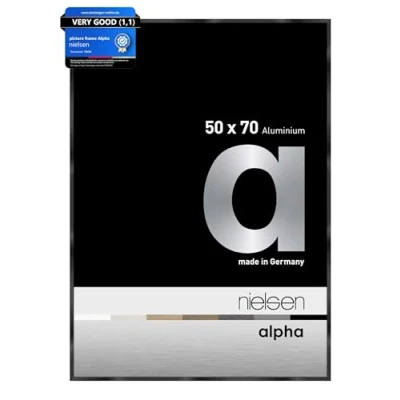 Image of nielsen Alpha Photo Frame 50x70cm Aluminium Picture Frame, Black with Protective Float Glass and Push Turn Clips Jet Polished