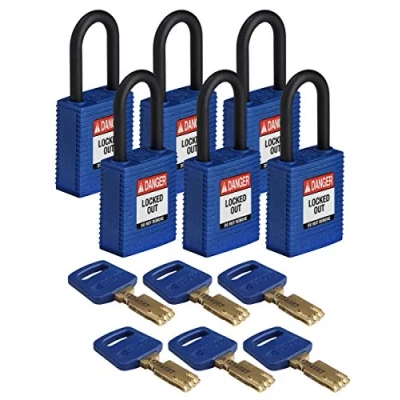 Image of Brady SafeKey Nylon Padlock, Shackle, 38mm x 84mm 19mm, Blue, Pack of 6
