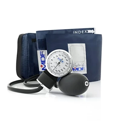 Image of MDF Instruments, Calibra Aneroid Premium Professional Sphygmomanometer, Blood Pressure Monitor with Adult Cuff &amp; Carrying Case, White Dial, Navy Blue Cuff, MDF808M04