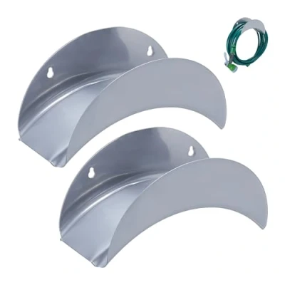 Image of Relaxdays Pipe Holder, 2X Set, Wall Mounted, for 30m 1/2&quot; Long Hoses, Hang on Garden Tap, Outdoor, Iron Metal, Grey, 13 x 28 cm