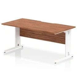 Image of Impulse 1600 x 800mm Scalloped Edge Straight Office Desk Walnut Top White Cable Managed Leg