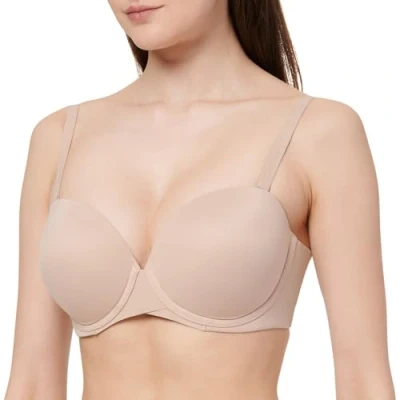 Image of Calvin Klein Women’s Push Up Bra with Detachable Straps, Beige (Cedar), 32A