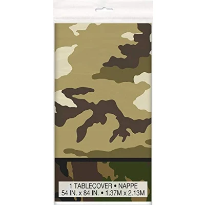 Image of Military Camouflage Rectangular Plastic Table Cover (137cm x 213cm) 1 Piece Perfect for Outdoor Gatherings &amp; Theme Parties, 54&quot; 84&quot;
