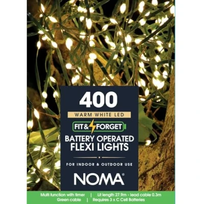 Image of Noma 400 Fit &amp; Forget Battery Operated Warm White Flexi Wire Lights (Pack of 1)