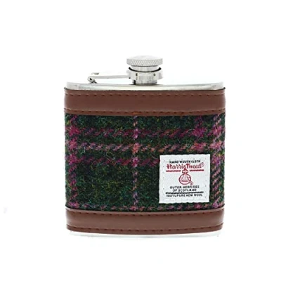 Image of Glen Appin of Scotland Harris Tweed Hip Flask Gift Boxed (Colour 107 Green/Pink)