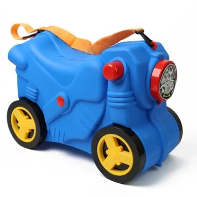 Image of DIVCHI Kids Suitcase with Wheels Ride On, Carry Sit On Hand Luggage Cabin Trolley Children Travel Bags Boys &amp; Girls Gift (Blue)