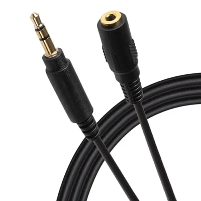 Image of Maplin 3.5mm Aux Stereo 3 Pole Jack Plug To Female Extension Cable 5m Black