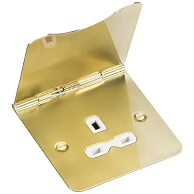 Image of KnightsBridge 13A 1 Gang UK 3 Pin Unswitched Flat Plate Floor Socket Brushed Brass