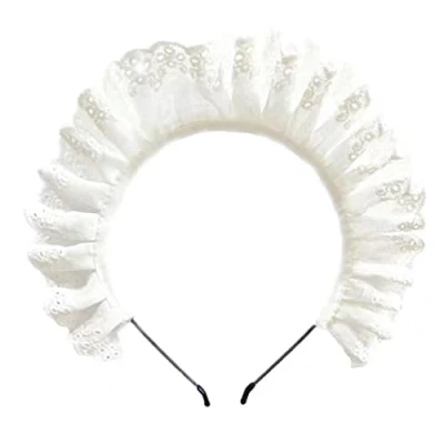 Image of Driibubur Delicate headband Elegant Hollow Out Pattern pleated Laces Hair Hoop Party Headpiece Cosplay Costume Props for Women maid white color lace headbands
