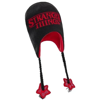 Image of Stranger Things Beanie Hat with Ear Flaps for Kids and Teenagers One Size Children&#039;s Winter Hats Gifts Black/Red