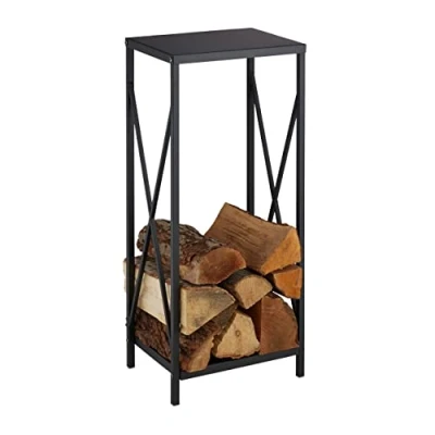 Image of Relaxdays Firewood Storage Stand, 100% steel, Black, 80 x 34 25 cm