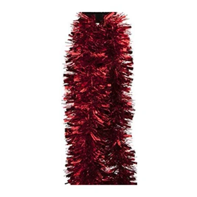 Image of 2 Metre Deluxe Chunky Fluffy Tinsel Bright and Classic Christmas Colours 6 Foot 7&quot; Long Thick Thin 6ply Foil Metallic Many (Red)