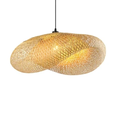Image of Schindora Boho Pendant Light,Creativity Hat E27 Rattan Lampshade Retro Light Straw Hanging Lights Weaving for Dining Room Tea Living Room,60Cm