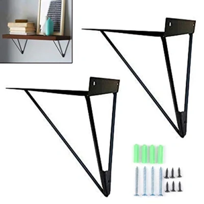Image of Pair of Hairpin Prism Shelf Brackets,Metal Iron Support Bracket,Triangular Shelving Brackets for Floating Shelves Decor Wall Brackets,Space Saving,3 Colors(black10cm/4in)
