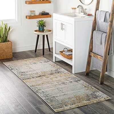Image of Livabliss Lublin Abstract Rug Runner Rugs Living Room 80x220 cm, Hallway, Dining Area Modern Marble Rug, Soft Luxurious Easy Care Medium Pile Large Beige, Yellow and Grey