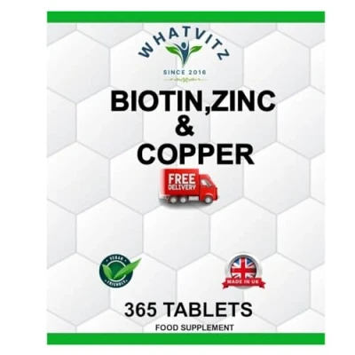 Image of Biotin, Zinc &amp; Copper 365 Tablets Healthy Hair Growth Skin Nails Supplement