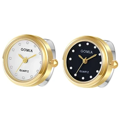 Image of JewelryWe Novelty Finger Watch Silver Gold Plated Adjustable Ring Round Dial Quartz Rings, for Mothers Day
