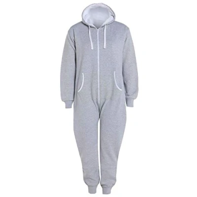 Image of Likes Style New Plain All in One Hooded Jumpsuit Unisex Onesie (Light Grey 4X Large)