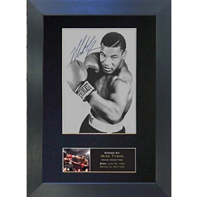 Image of MIKE TYSON Signed Autograph Mounted Photo Reproduction PRINT A4 Rare (297 x 210mm) #51 (Black Frame)