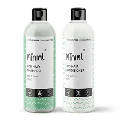 Image of Miniml Natural Hair Shampoo &amp; Conditioner Eco Friendly 2 x 500ml Tea Tree Mint Men and Womens Sensitive Scalp Skin Cruelty Free Vegan For Greasy, Curly, Dry Dandruff