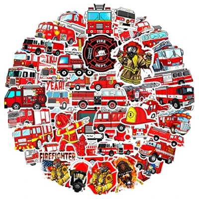 Image of MARSFORCE Fire Truck Stickers Set, Gift for Kids Teen Adult, Waterproof Vinyl Decals Laptop Travel Luggage Suitcase Water Bottles Skateboard Helmet Guitar iPad Phone Case [50 PCS]