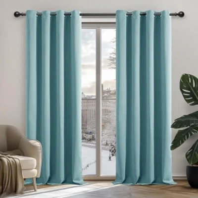 Image of Deconovo Eyelet Curtains Thermal Insulated Ring Top Blackout for Bedroom 140x260cm Sky Blue 1 Pair