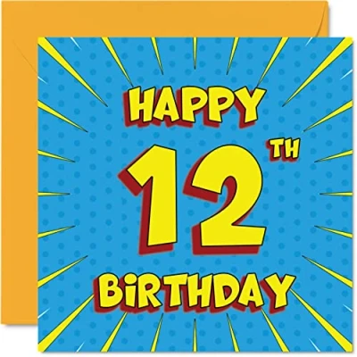 Image of Fun 12th Birthday Cards for Boys Girls Comic Book Happy Card Sister Granddaughter Grandson Son Daughter Brother Cousin Nephew Niece, 145mm x Greeting Cards,