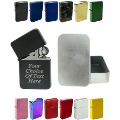 Image of Personalised Engraved Lighter for Birthday, Fathers Day, Anniversary, Choice of Colours With Luxury Gift Tin Packaging (Black (Matte))