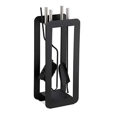 Image of Relaxdays 5 Piece Fireplace Companion Tool Set with Shovel, Broom, Poker, Tongs &amp; Holder, Modern Design, Black, steel, stainless 1 Pack