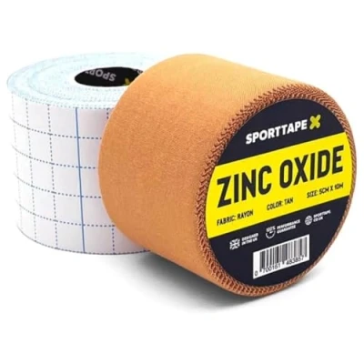 Image of SPORTTAPE Combi Pack 3.8cm Zinc Oxide Tan Tape &amp; 5cm Fixation Sports, Medical First Aid Strapping for Patella Taping, Ankle Blister Prevention