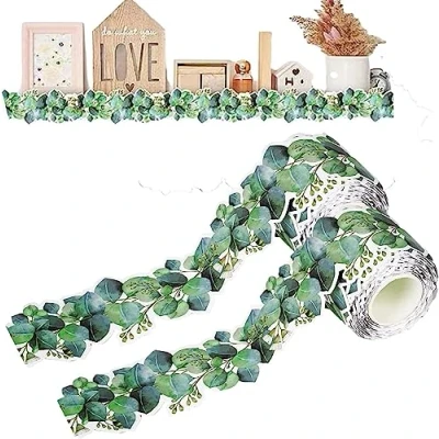 Image of Eucalyptus Border Bulletin Board,15m/49ft Backing Paper For Wall Displays School,Jungle Theme Classroom Decor,Green Leaves Borders Tropical Decor Sign Home School Classroom(2 Rolls)