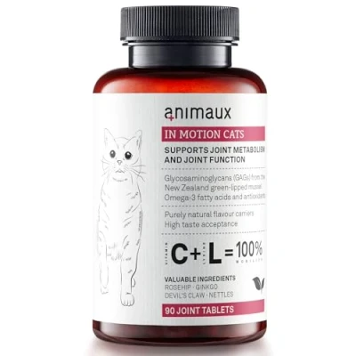 Image of animaux in motion cats I green lipped mussel Support for bones, joints, cartilage, tendons, ligaments &amp; locomotor system Hyaluron collagen 90 chewable tablets