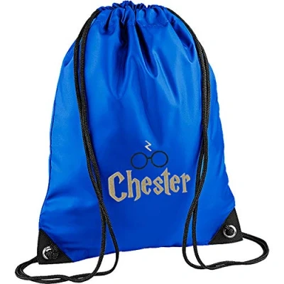 Image of TeddyTs Personalised Wizard School Sports PE Drawstring Gym &amp; Swimming Bag (Blue)