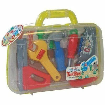 Image of PETERKIN Classic Children&#039;s tool set in carry case 14 piece, brightly coloured, plastic a sturdy 30cm RolePlay Toys Ages 3+, Yellow