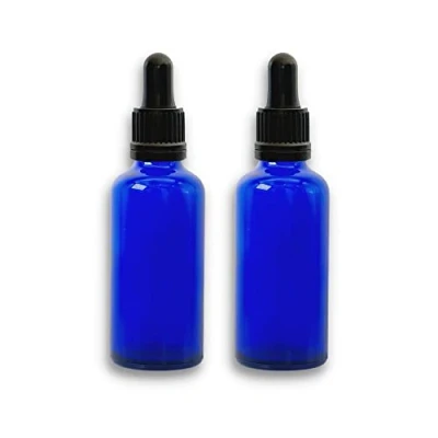 Image of Wilson TWO 50ml Blue Glass Bottles with Dropper Pipettes