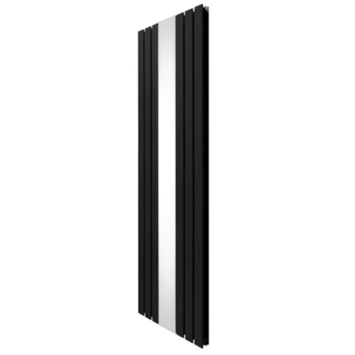 Image of Flat Panel Radiator with Mirror 1800mm x 565mm Modern Designer Double Column Vertical Heater Matt Black Carbon Steel Wall Mounted Kitchen Living Room Cleaning Brush Fixing Kit &amp; Brackets