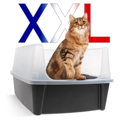 Image of Iris Ohyama, Extra Large Cat Litter Tray, XL Box, Grey, High Sided Removable Sides, Leak proof, Easy Cleaning, For Adult Cat, Two Animals, Maine Coon, BPA Free CLH