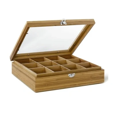 Image of Bredemeijer Tea Box 12 compartments Bamboo whiteh Window, Brown