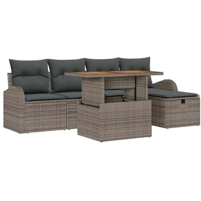 Image of vidaXL 6 Piece Garden Sofa Set with Cushions Grey Poly Rattan