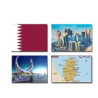 Image of SET OF 4 QATAR FRIDGE MAGNETS FLAG MAP ATTRACTIONS