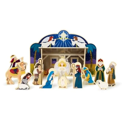 Image of Melissa &amp; Doug Classic Wooden Christmas Nativity Set With 4 Piece Stable and 11 Figures Gifts Toys for Kids Pretend Play 3+ Gift Boy or Girl
